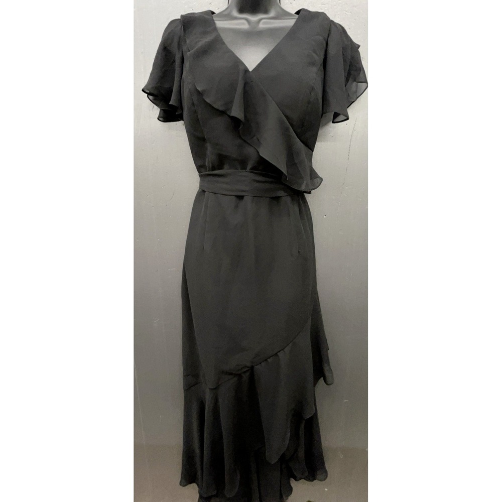 Stacees Dress 10/12 Black Short Sleeve Tiers Ruffle Flowy Whimsygoth Party Event